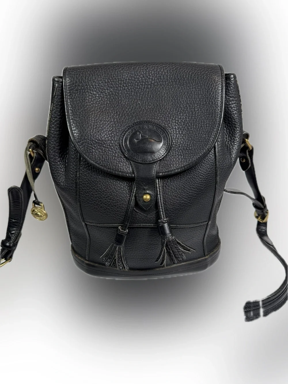 Vintage Dooney & Bourke Teton H64 Black Leather Drawstring Shoulder Bag USA